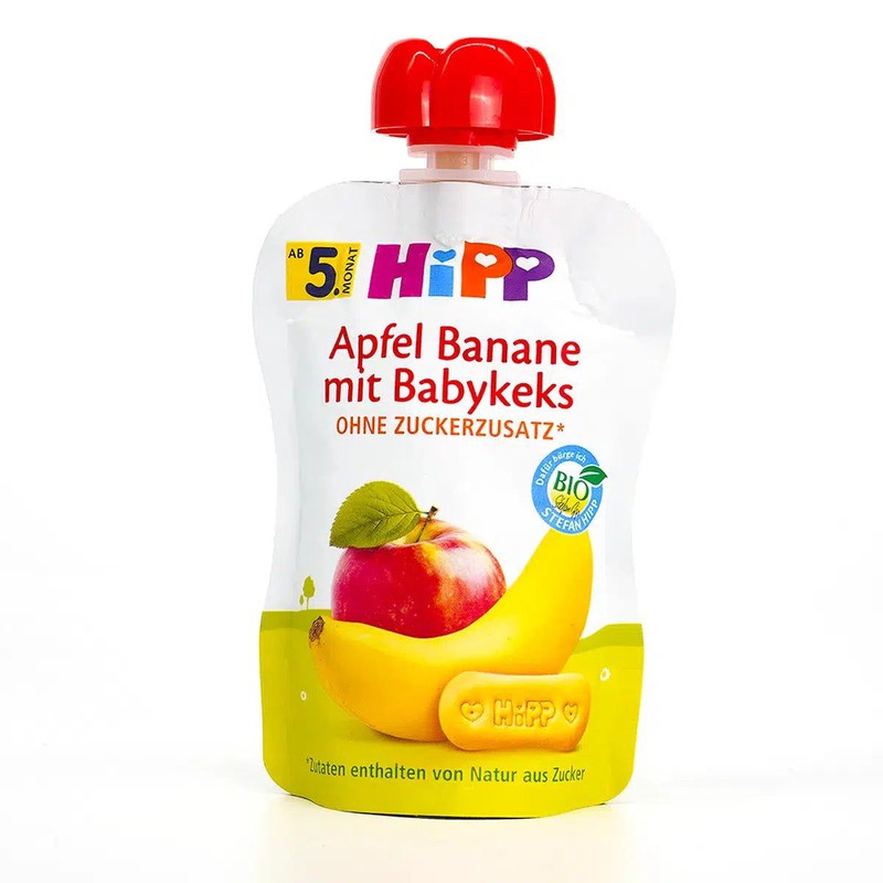 HiPP Fruit Pouches - Apple-Banana &amp; Baby Biscuit (5+ Months) - 4 Pouches