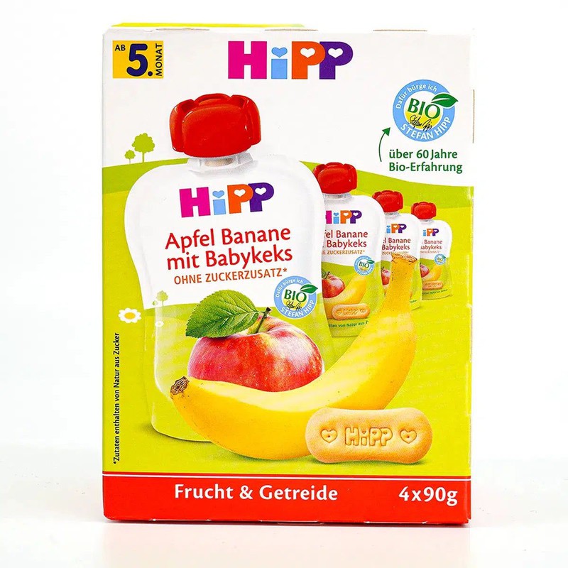HiPP Fruit Pouches - Apple-Banana &amp; Baby Biscuit (5+ Months) - 4 Pouches
