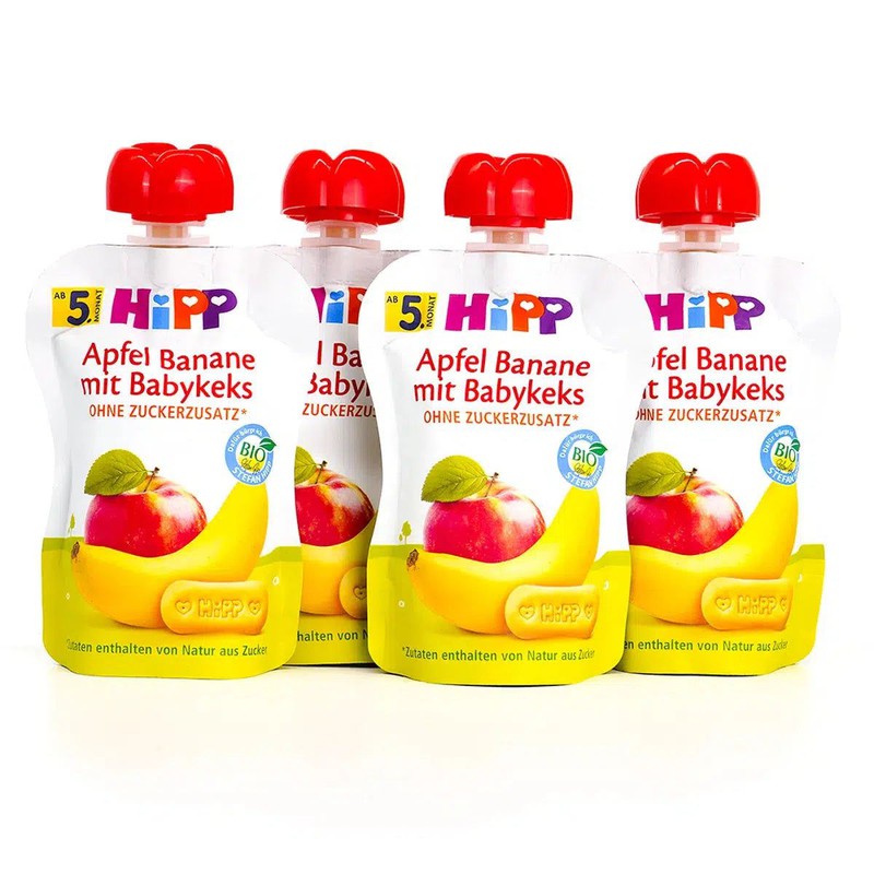 HiPP Fruit Pouches - Apple-Banana &amp; Baby Biscuit (5+ Months) - 4 Pouches