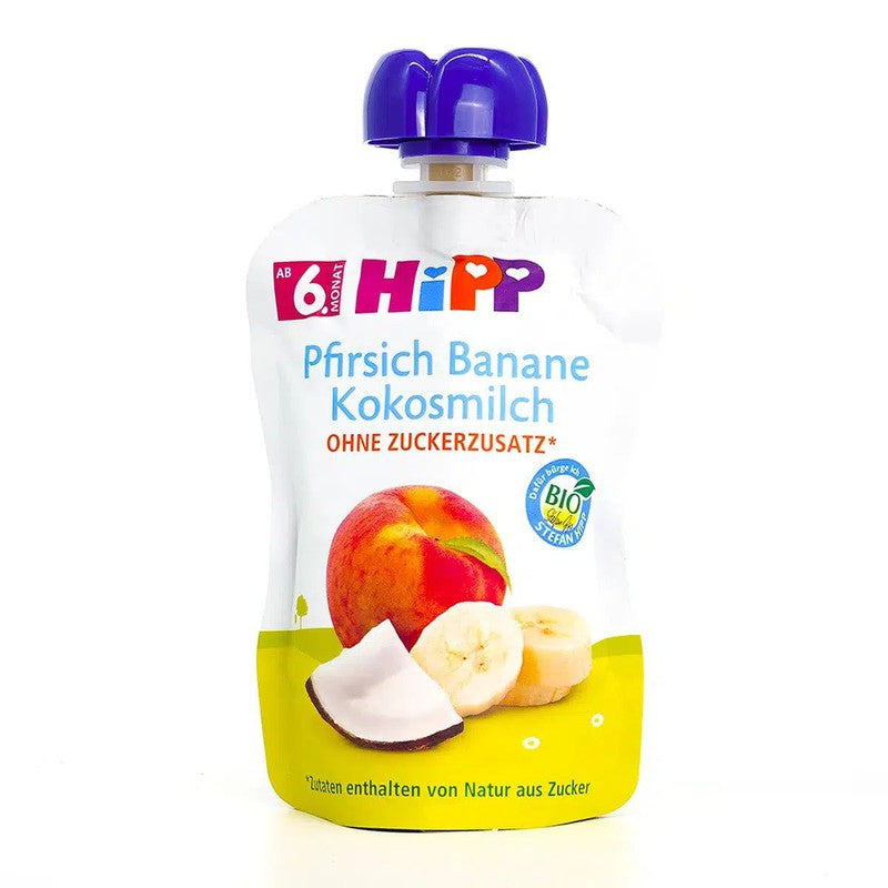 HiPP Fruit Pouches - Peach &amp; Banana With Coconut Milk (6+ Months) - 4 Pouches